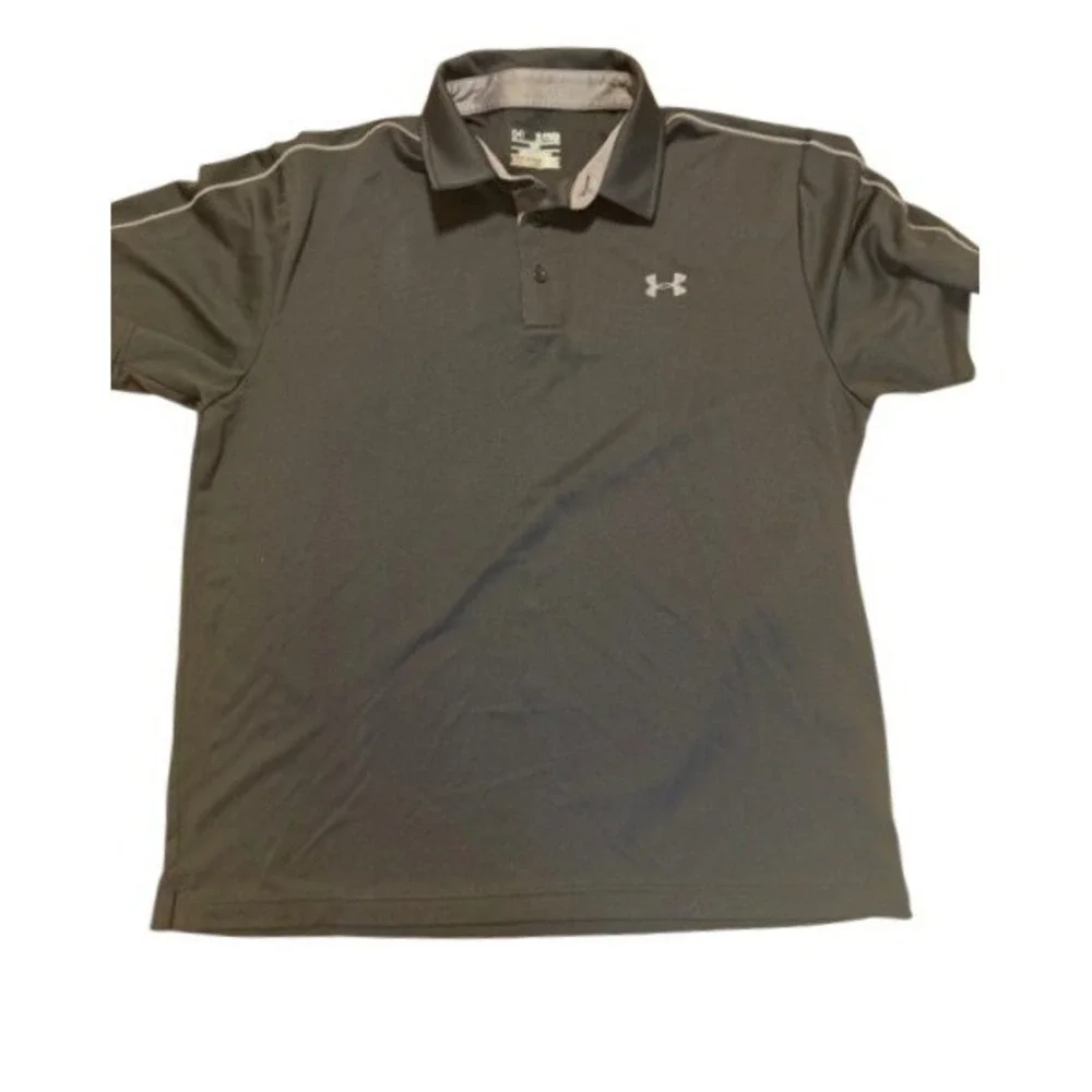 Under Armour‎ Mens XL HeatGear Polo Shirt Lot 2 Black Orange Striped Loose Fit